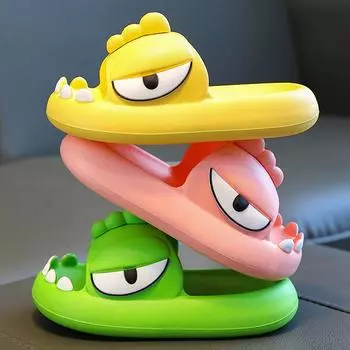 Летние тапочки с динозавром для детей 3–15 лет, домашняя обувь для мальчиков и девочек, противоскользящие тапочки с героями мультфильмов для ванной комнаты, домашние сандалии для подростков Inner length 16CM