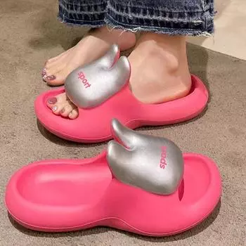 Летние тапочки с кроликом, модные женские тапочки из ЭВА с толстой подошвой, для дома и улицы, пляжные тапочки с одним словом 34-35