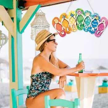 Летние тапочки с подвеской и ремешком для пляжной обуви, деревянное подвесное украшение, знак приветствия, двор, закрытый и открытый сад