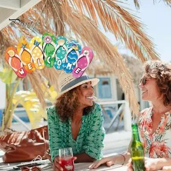 Летние тапочки с подвеской и ремешком для пляжной обуви, деревянное подвесное украшение, знак приветствия, двор, домашний декор для сада на открытом воздухе разноцветный