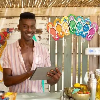 Летние тапочки с подвеской и ремешком для пляжной обуви, деревянное подвесное украшение, знак приветствия, двор, домашний декор для сада на открытом воздухе разноцветный