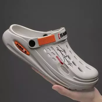 Летние тапочки-сабо Мужские тапочки-сабо Мягкая подошва Дышащие пляжные тапочки Мужские домашние тапочки Уличные нескользящие тапочки 47 чёрный