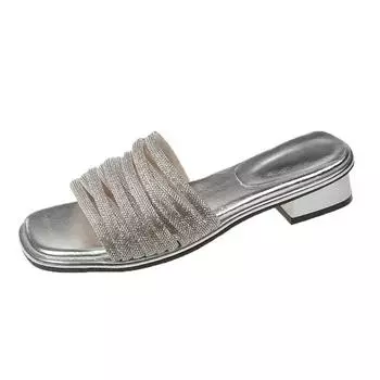 Летние тапочки, туфли женские, роскошные туфли со стразами, модные тапочки, босоножки, вечерние туфли на низком каблуке, женские туфли-таконы 35