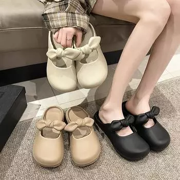 Летние тапочки, женские милые повязка на голову с бантом Мэри Джейн, уличная женская обувь, тапочки с рисунком «елочка», мужские тапочки для пар с героями мультфильмов из ЭВА 36-37 белый