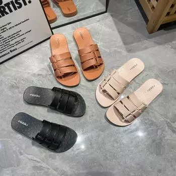 Летние тапочки женские модные тапочки на плоской подошве для дома и отдыха ленивые педали интернет знаменитости пляжные тапочки 36