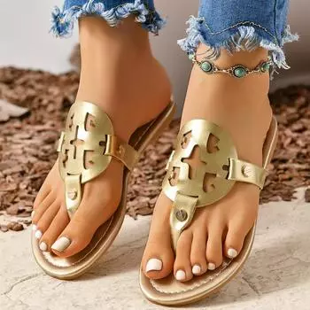 Летние тапочки женские на плоской подошве роскошные уличные пляжные женские шлепанцы женские сандалии трендовый брендовый дизайн шлепанцы женская обувь большого размера 36 золотой