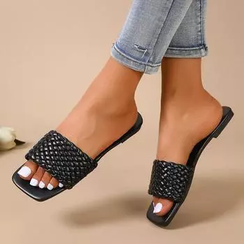 Летние тапочки, женские роскошные уличные пляжные шлепанцы на плоской подошве, женские сандалии, тканые дизайнерские шлепанцы, женская обувь, новый большой размер 43 35