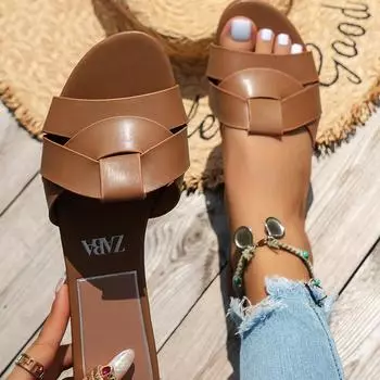 Летние тапочки, женские роскошные уличные пляжные шлепанцы на плоской подошве, женские сандалии, трендовые брендовые дизайнерские шлепанцы, женская обувь 2024, большой размер 42 35 бежевый