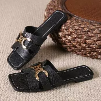 Летние тапочки, женские роскошные уличные пляжные шлепанцы на плоской подошве, женские сандалии, трендовые дизайнерские шлепанцы, женская обувь 36