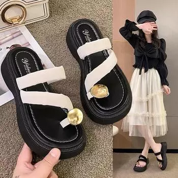 Летние тапочки, женские сандалии с носком, модные тапочки на толстой металлической подошве, удобные шлепанцы, повседневные сандалии на клипсе, тапочки 40