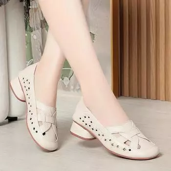 Летние теннисные туфли с мягкой подошвой для женщин, стильные и удобные, для ходьбы, без застежек, рабочие, мягкие, кожаные туфли 40 чёрный