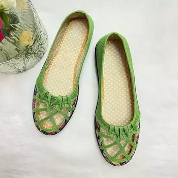 Летние тканевые туфли в старом Пекине. Туфли с полой сеткой. Женская обувь. Нескользящие парусиновые туфли на мягкой подошве. Туфли для квадратных танцев, одношаговые сандалии. 35