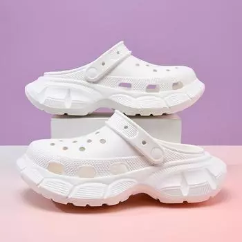 Летние толстоподошвенные ЭВА дырчатые туфли женские маленького размера с увеличением роста крутые тапочки нескользящие, дезодорирующие и дышащие сандалии 35-36 белый