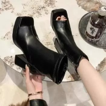 Летние толстые каблуки, сексуальные, элегантные, модные, для банкета, вечеринки, высокие каблуки, удобные, повседневные, однотонные, простые, короткие сапоги, Zapatos Mujer 35