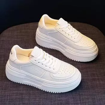 Летние толстые подошвы маленькие белые туфли повседневные женские вулканизированные кроссовки модные дышащие спортивные туфли на платформе удобные туфли на плоской подошве 40 белый