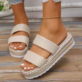 Летние толстые полые подошвы сексуальные удобные сандалии увеличенные повседневные женские повседневные пляжные тапочки большого размера с круглым носком 36