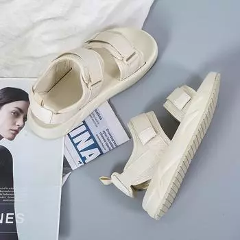 Летние толстые спортивные сандалии Pops женские трендовые универсальные повседневные сандалии с плоской подошвой 35-36 чёрный