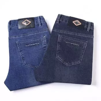 Летние тонкие эластичные джинсы Ice Silk, мужские прямые свободные деловые повседневные брюки большого размера 29 синий