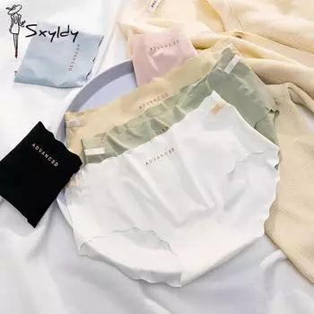 Летние тонкие бесшовные 3D трусики из ледяного шелка с волнистым краем, дышащие хлопковые антибактериальные треугольные трусики M чёрный