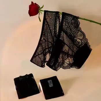 Летние тонкие бесшовные трусики с низкой талией, сетчатое черное кружевное нижнее белье для женщин с ажурными сексуальными женскими трусиками M