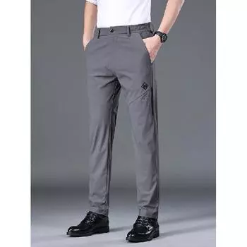 Летние тонкие брюки из ледяного шелка, мужские повседневные брюки, свободные прямые спортивные брюки, мужские облегающие универсальные длинные брюки 28 чёрный