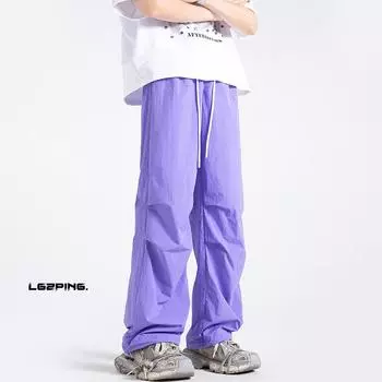 Летние тонкие брюки-парашюты, мужские модные брендовые американские рабочие брюки, прямые повседневные спортивные брюки, быстросохнущие M чёрный