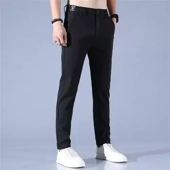Летние тонкие быстросохнущие повседневные брюки новые спортивные свободные прямые деловые брюки L чёрный
