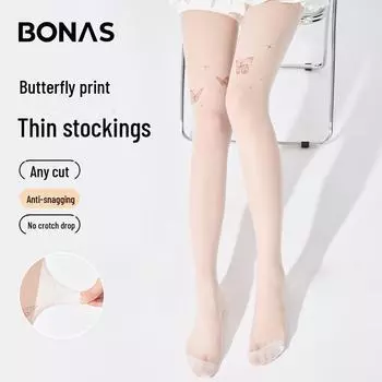 Летние тонкие чулки-бабочки Bonas: Сексуальные, прочные, не зацепляющиеся, белые шелковые носки для женщин с голыми ногами, ухаживающие за кожей Pure Color Ordinary, One Size белый
