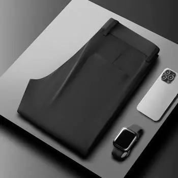 Летние тонкие деловые брюки из ледяного шелка для мужчин, классические рабочие офисные брюки 40 чёрный