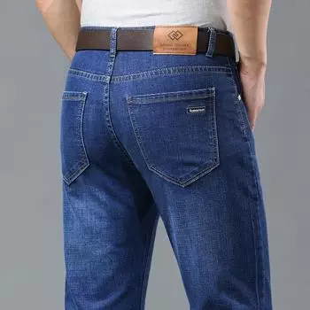 Летние тонкие джинсы из денима, мужские деловые, большого размера, свободные, прямые, трендовые, универсальные, длинные брюки 28 светло-синий