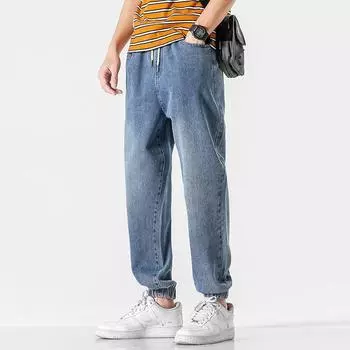 Летние тонкие джинсы, мужские трендовые свободные повседневные корсеты, новые шаровары, мужские брюки XXXL темно-синий