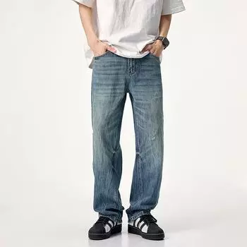 Летние тонкие хлопковые джинсы мужские уличные широкие брюки длинные брюки 28
