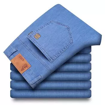 Летние тонкие легкие роскошные качественные джинсы мужские прямые свободные эластичные деловые повседневные дышащие длинные брюки 28 чёрный