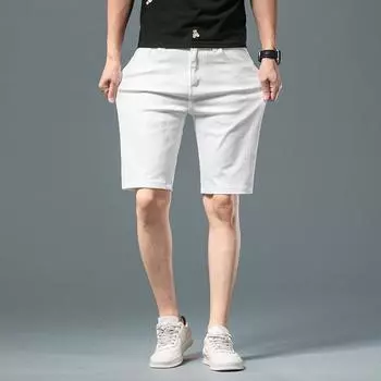 Летние тонкие мужские эластичные повседневные капри для мужской молодёжи, корейская версия, свободные шорты прямого кроя для мужских универсальных шорт 28 чёрный