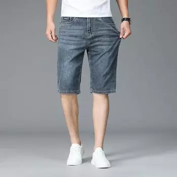 Летние тонкие мужские джинсы-стрейч, мужские свободные прямые брюки-четверти большого размера, тренд мужских повседневных брюк 28