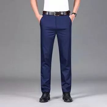 Летние тонкие мужские повседневные брюки из бамбукового волокна, прямые свободные и универсальные мужские брюки, не требующие глажки, эластичные повседневные брюки 28 сапфир синий