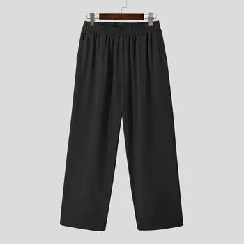 Летние тонкие мужские свободные длинные брюки однотонные уличные повседневные эластичные брюки макси размера плюс S зелёный