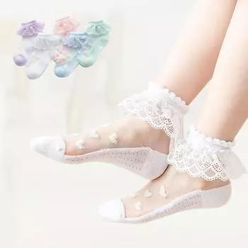 Летние тонкие носки для девочек, летние кружевные чулки, детские кружевные чулки, носки принцессы, чулки с кристаллами, дышащая сетка S