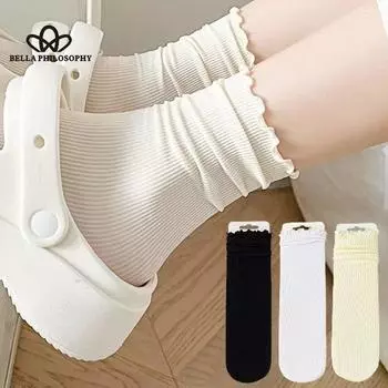 Летние тонкие носки средней длины, бархатные белые японские милые кружевные носки в стиле Лолиты Three Pairs белый