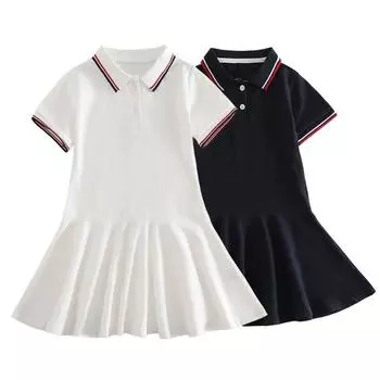 Летние тонкие платья в стиле колледжа для девочек, юбка в полоску с коротким рукавом для детей среднего и большого размера 160 белый