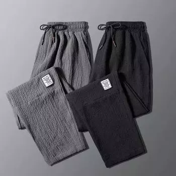 Летние тонкие повседневные брюки из льна Ice Silk для мужчин, прямые свободные спортивные укороченные брюки большого размера M