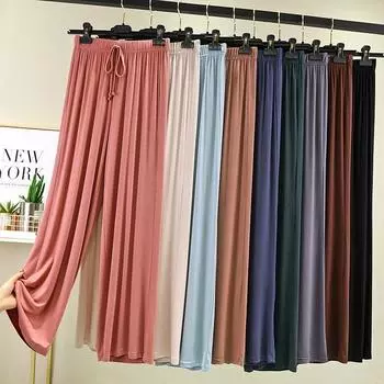 Летние тонкие повседневные прямые брюки из модала для женщин с высокой талией, тонкие домашние брюки, женские брюки M чёрный