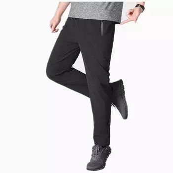Летние тонкие простые сухие брюки из ледяного шелка с высокой талией, мужские повседневные брюки среднего и пожилого возраста 6XL чёрный