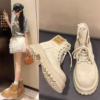 Летние тонкие сапоги, модные и удобные женские сапоги с толстой подошвой, весенние и осенние, матовые короткие сапоги, летние сапоги с юбкой 35 бежевый