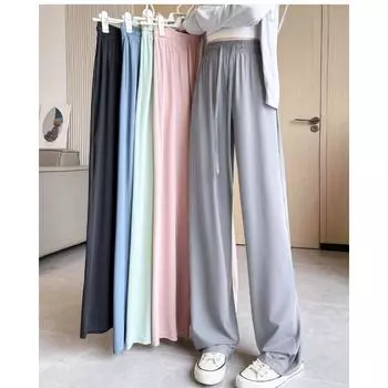 Летние тонкие широкие брюки с высокой талией для женщин, дышащие и солнцезащитные повседневные брюки L чёрный