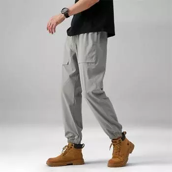 Летние тонкие спортивные брюки Ice Silk для активного отдыха, повседневные спортивные брюки со шнурком, мужские повседневные брюки, одежда, рабочие брюки, брюки для отдыха M коричневый