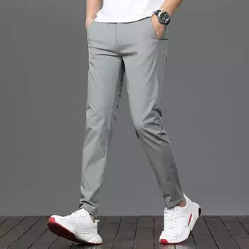 Летние тонкие спортивные штаны из ледяного шелка, мужские прямые свободные эластичные повседневные брюки, рабочие брюки, мужские однотонные 28 светло-серый