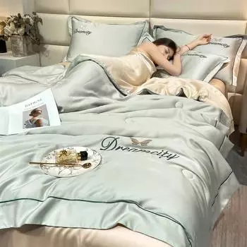 Летние тонкие стеганые простыни, наволочки, комплект из 4 предметов, домашний текстиль, приятное для кожи одеяло, одеяло с кондиционером, комплект постельного белья королевского размера 150x200cm-4pcs set