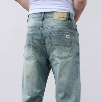 Летние тонкие светло-голубые джинсы мужские свободные прямые эластичные повседневные универсальные длинные брюки 28 светло-синий