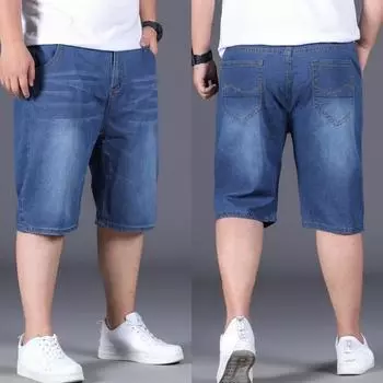 Летние тонкие свободные прямые джинсы, мужские шорты большого размера, широкие брюки Tide 28